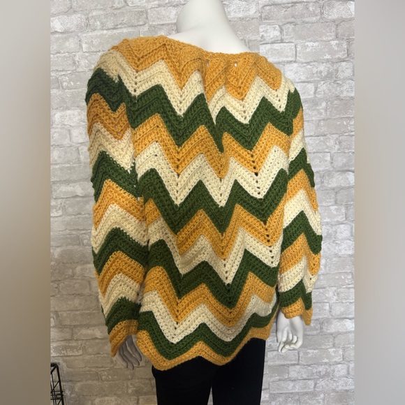 Chevron Patterned Sweater - Green, Yellow, and Cream - Picture 2 of 6
